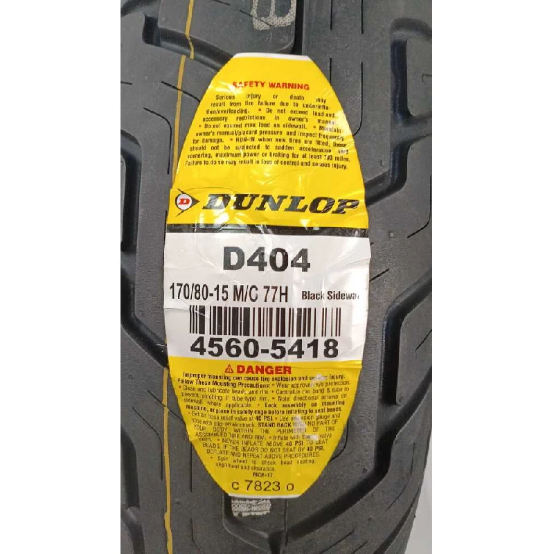 D404 Rear Motorcycle Tire 170/80-15 (77H) Black Wall