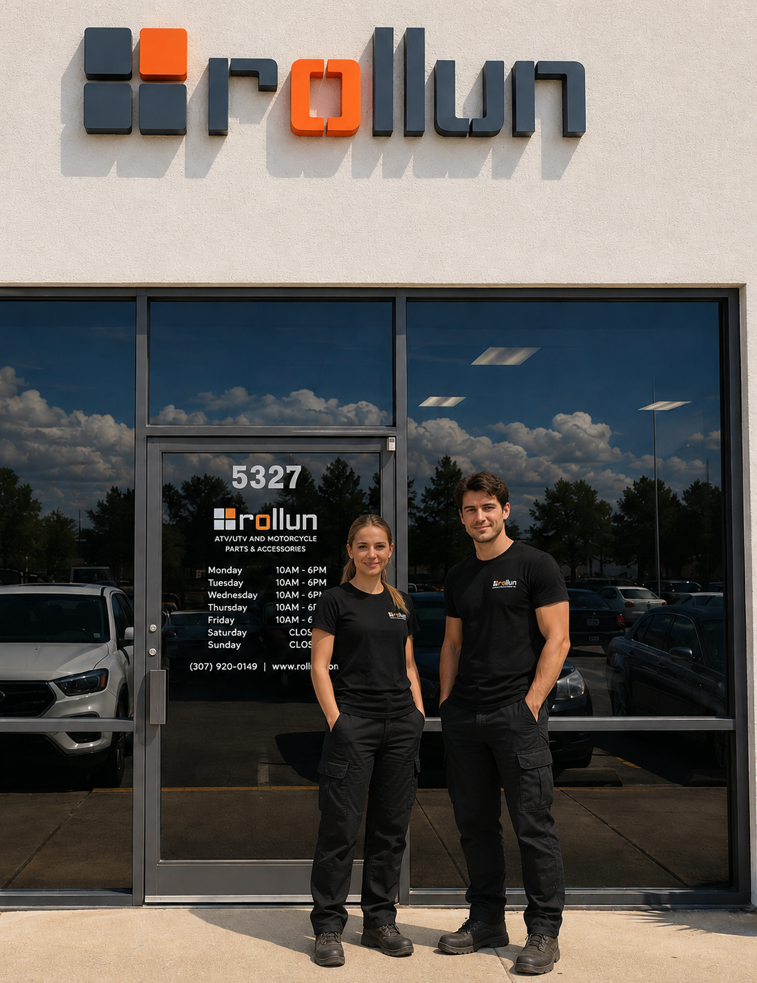Rollun team in front of the Texas storefront